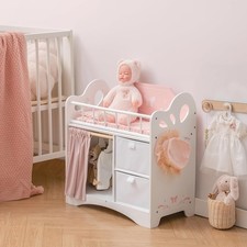 Robud Babypuppenbett Holzpuppenbett mit Aufbewahrungsschrank und Bettwäsche