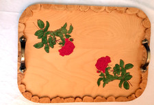 Holztablett in Handarbeit Rosen bemalt Birkenscheiben Rand aus Schweden Unikat