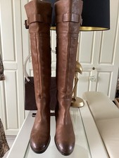 Zara Stiefel echt Leder Overknee Blockabsatz Messingschnallen hellbraun Gr. 37