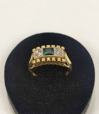 Antik Art Deco Damen Ring 14 kt. 585 Gold 2x  Diamant 1x Facetten Stein Grün