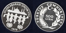 Türkei 500 Lira 1979 PP SILBER Jahr des Kindes
