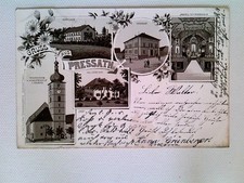 Pressath, Schulhaus, Forstamt, Kirche etc., 5 Ansichten, Lithographie, Ansichtsk