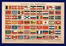 Farb Litho 1896 - Kriegsflaggen Handelsflaggen Deutsches Reich Marine Flaggen