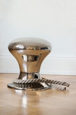 Philippi HAMBURGER Hocker, Aluminium, Nickel poliert mit Hanftau D 38 cm, H42 cm