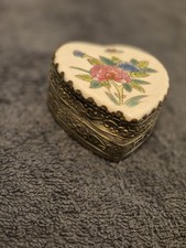 Antik Filigran Silberne Mit Porzellan Herz Dose