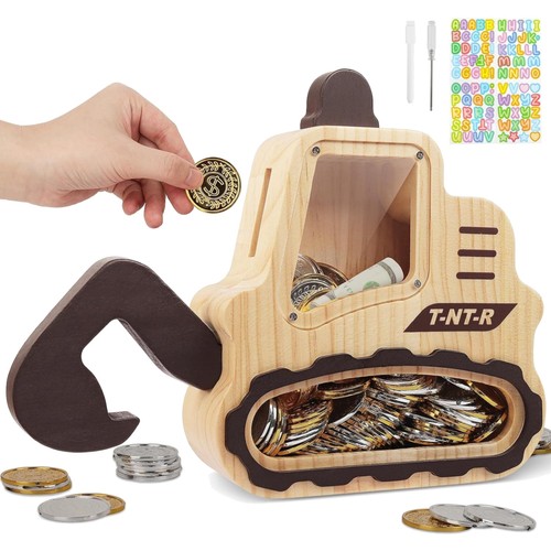 Spardose kinder holz bagger - spardose,