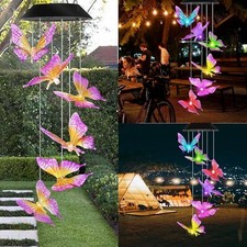 Windspiel Solar LED Licht Solarleuchte Balkon Garten Deko hängend Schmetterling