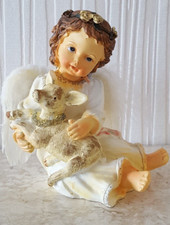 Figur Vintage Elfe Fee mit Lämmchen Feder-Flügel  Deko