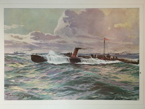 Lithographie 1914 torpedoboot - lithographie, 1914.
