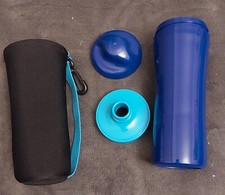 Koziol Trinkflasche mit  warmhaltende Neopren Tasche blau / türkis