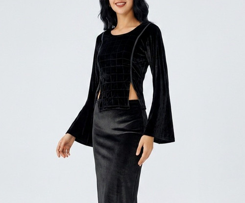 Samtshirt schwarz longsleeve - schwarz,