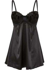 Satin Babydoll mit Bügel und besonderer Spitze Gr (80) B Schwarz Dessous Neu*