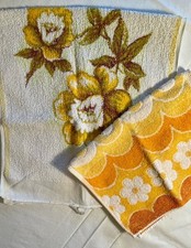 Chinesisches Handtuch Blumen & Oranges Handtuch Blumendekor 70iger DDR Vintage