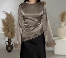 Satinbluse Spitze Langarm