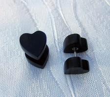 FAKE PLUG OHR STECKER ARENG WOOD PIERCING TUNNEL HOLZ HERZ NATUR SCHWARZ 