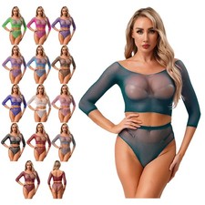 Damen Clubwear Netz Dessous-Set Shorts Unterwäsche Kurze Ärmel Nachtwäsche Top