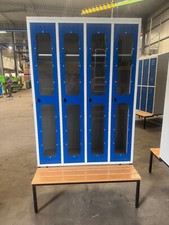 Spind Sitzbank Schließfach Schließfachschrank 4 Türen Blechschrank Schrank (Nr8)