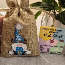 Wichteltüte/3 tlg/Bemalter Stein/Häkelarbeit/Glücksbringer/ von mir gefertigt