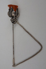 Jugendstil Anstecknadel bzw. Gewandnadel mit Bernstein Silber um 1910 (92383)