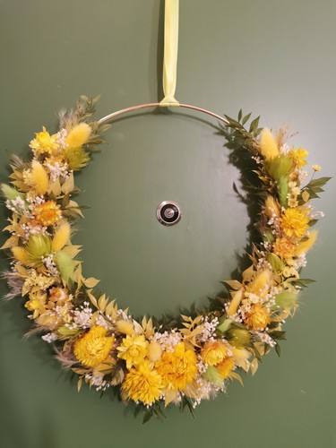 Trockenblumenkranz gelb grün - trockenblumenkranz, gelb-grün