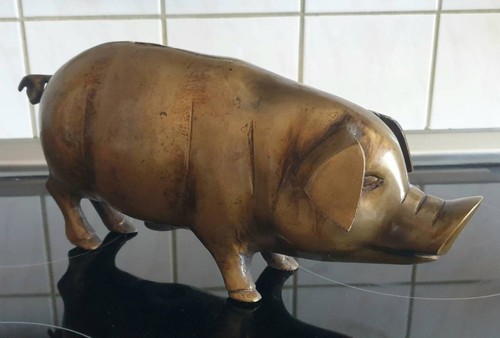 Antikes messing sparschwein - antikes,