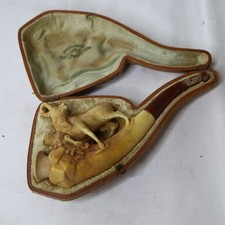 Gamsmotiv Meerschaum Bernstein Pfeife 14 cm, im Etui           A10