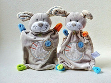 Nicotoy Hund grau bunt kariert Stickerei 2 Stück Schmusetuch Kuscheltuch (T186)