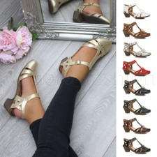 DAMEN NIEDRIGER MITTELHOHER ABSATZ GEPOLSTERT T-STEG VINTAGE STIL 50er 60er SCHUHE SANDALEN GRÖSSE