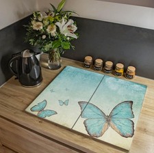 banjado Herdabdeckung Herdabdeckplatten Blaue Schmetterlinge Spritzschutz Ceran