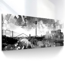 Düsseldorf Skyline Leinwand Bild Abstrakt Schwarz Weiß Panorama Wandbilder  3231