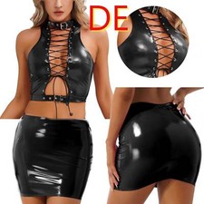 Damen Lackleder Crop Tops