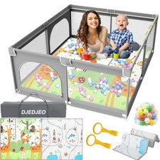 Großer Kinder Laufstall mit Reißverschlusstür, 180x150cm mit Matratze und Bälle