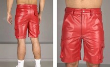 Rote Leder Cargo Shorts - Mr