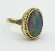 Voll edel Opal Solitär Siegel Ring 585 Gold Vintage