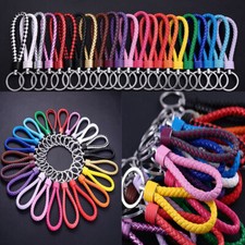 SCHLÜSSELANHÄNGER LEDEROPTIK Metall Ring Leder Geflochten Band Auto Anhänger NEU