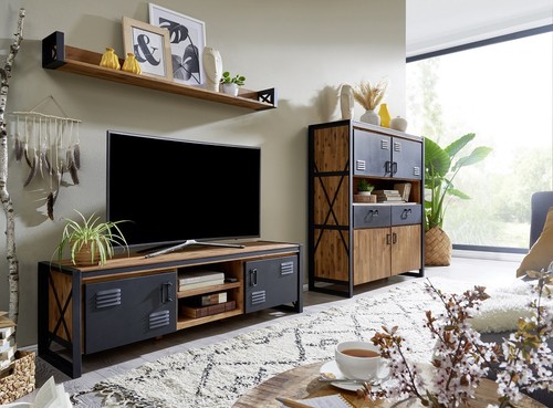 Wohnwand anbauwand massivholz - wohnwand,