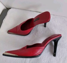 Guci&Guci Sabot Pumps High HEELS SCHUHE Spitz Gr. 38 LEDER rot Cowboy