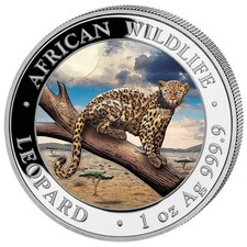 Silbermünze African Wildlife Somalia Leopard 2021 color 1Oz rar top!