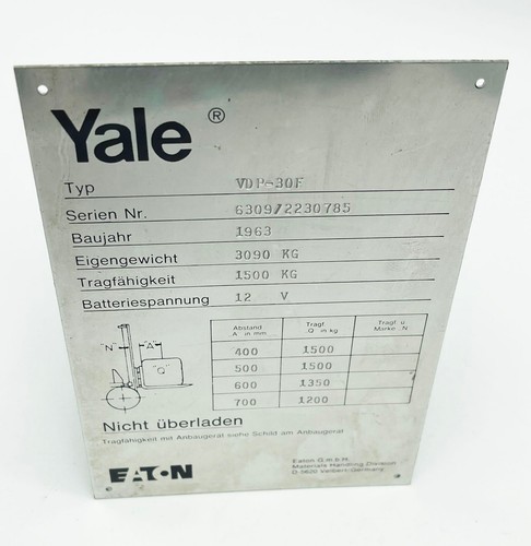 Typenschild yale vdp 30f - yale®, vdp-30f