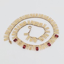 Antikes Collier Kette Biedermeier Stil Rote Farbstein Double Schmuck Vergoldet 