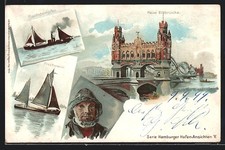 AK Hamburg-Rothenburgsort, Neue Elbbrücke, Fischdampfer und Fischewer mit Seema 