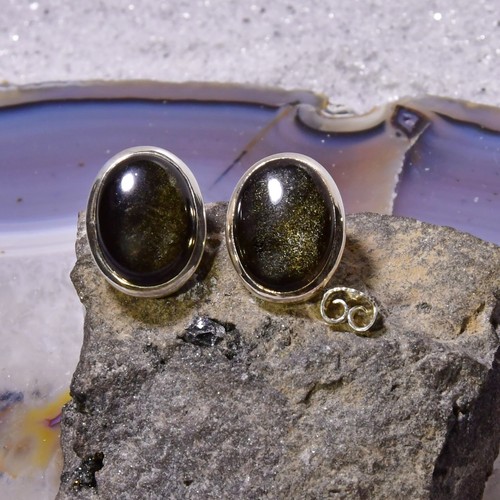 Gold obsidian ohrring 925er - obsidian, ohrring,