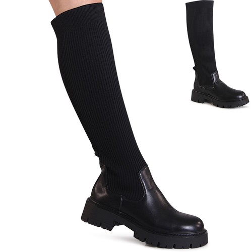 Damen plateau stiefel - plateau, strick