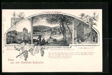 AK Elberfeld, Gasthaus Rathskeller, Wandgemälde Dom zu Altenberg, Burg Elberfel 