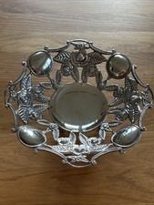 Silberne Schale Obstschale mit Blumen Motiv Deko Schale