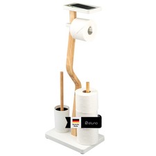 B-Ware eluno Stand WC-Garnitur 4in1, WC-Bürste, Rollenhalter, Holz, Metall, weiß