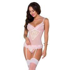 Sexy 2-tlg Damen Dessous-Set Strapshemd mit Spitze Rosa #UW302