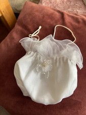 Beutel Tasche Braut weiß Satin Blüte Perlen super Hochzeit Kommunion Sammeln Mög