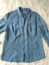 Otto Kern Damen Bluse Gr. 3 = 44 = Jeansblau, Brusttasche