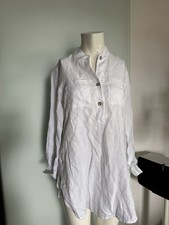 Leinen Bluse Tunika Minikleid Gr 34 36 XS Weiß